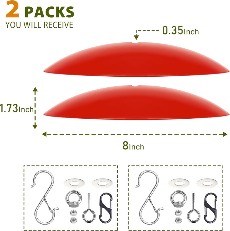 andergi 8" Bird Feeder Dome, Hummingbird Feeder Rain Guard, Bird Feeder Cover for Small Feeders, Protective Cover Work with Ant Guards（Red,2 Pack - Image 2